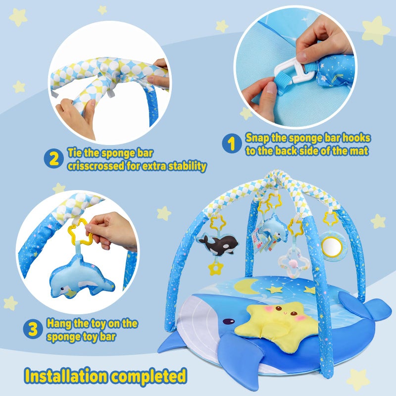 Dr.Rapeti 31x31inch Baby Play Mat, Activity Baby Play Gym with Arch, Playmats & Floor Gyms, Detachable Mirror and Squeaky Soft Set, Thick Non-Toxic Playmats - Image 5
