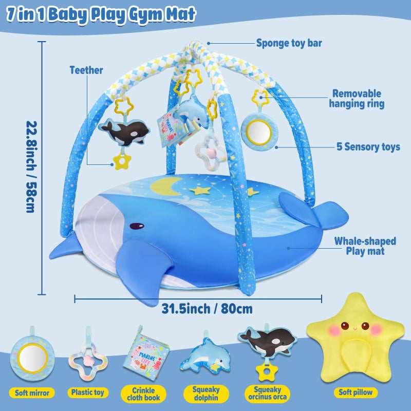 Dr.Rapeti 31x31inch Baby Play Mat, Activity Baby Play Gym with Arch, Playmats & Floor Gyms, Detachable Mirror and Squeaky Soft Set, Thick Non-Toxic Playmats - Image 2