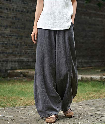 IXIMO Women's Casual Cotton Linen Baggy Pants with Elastic Waist Relax Fit Lantern Trousers Gray XXL - Image 3