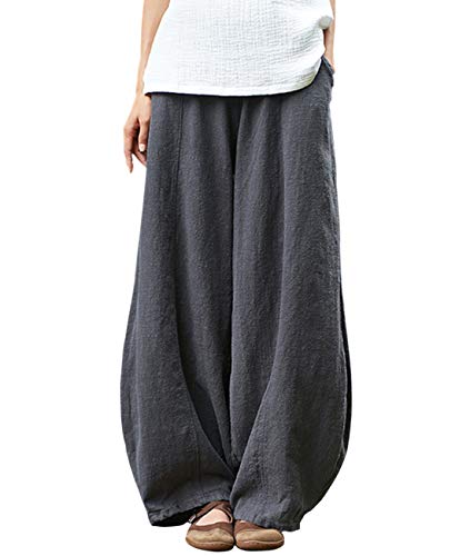 IXIMO Women's Casual Cotton Linen Baggy Pants with Elastic Waist Relax Fit Lantern Trousers Gray XXL - Image 1