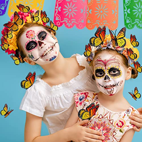 BeapTcely 12 Pcs Dia De Los Muertos Monarch Butterfly Hair Clips, 4 Size 3D Simulation Butterflyr Hair Barrettes Butterfly Headwear Clips for Halloween Day of the Dead Decorations (12 Pieces) - Image 2
