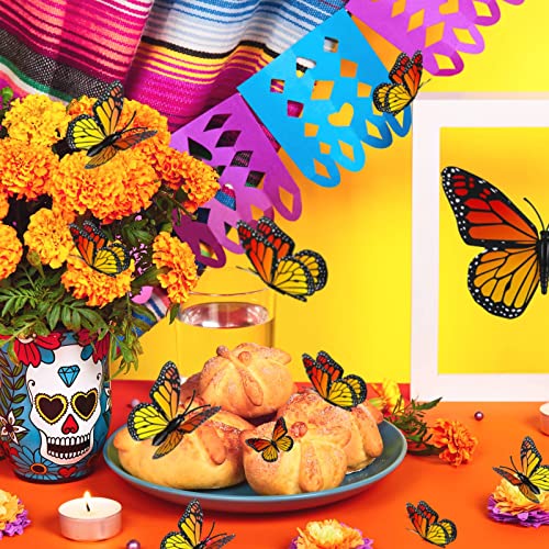 BeapTcely 12 Pcs Dia De Los Muertos Monarch Butterfly Hair Clips, 4 Size 3D Simulation Butterflyr Hair Barrettes Butterfly Headwear Clips for Halloween Day of the Dead Decorations (12 Pieces) - Image 3