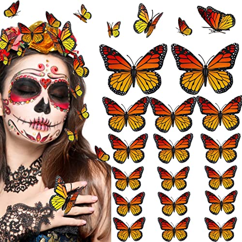 BeapTcely 12 Pcs Dia De Los Muertos Monarch Butterfly Hair Clips, 4 Size 3D Simulation Butterflyr Hair Barrettes Butterfly Headwear Clips for Halloween Day of the Dead Decorations (12 Pieces) - Image 1