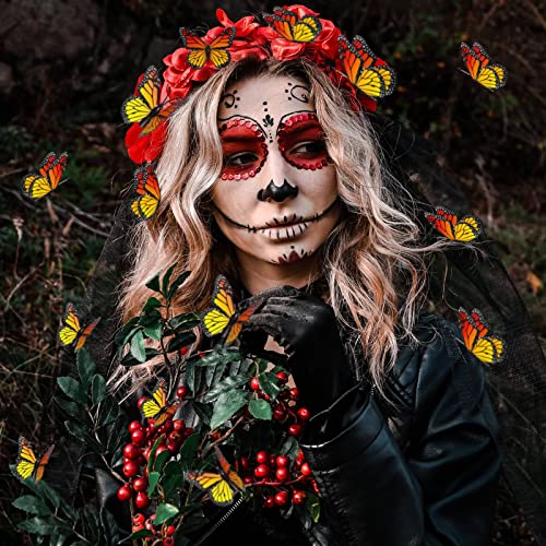 BeapTcely 12 Pcs Dia De Los Muertos Monarch Butterfly Hair Clips, 4 Size 3D Simulation Butterflyr Hair Barrettes Butterfly Headwear Clips for Halloween Day of the Dead Decorations (12 Pieces) - Image 5