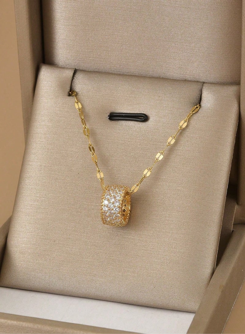Women's necklace in gold color, made of stainless steel and adorned with sparkling rhinestones. A distinctive and eye-catching piece, making it a luxurious gift for lovers of unique jewelry. Perfect for weddings, engagements, Mother's Day, Valentine's Day, and all special occasions. - Image 1