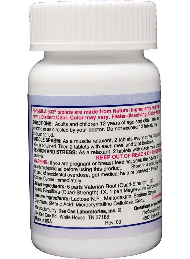 Dee Cee Laboratories Dee CEE Labs Formula 303 Maximum Strength Tablets, 90 Tablets; All-Natural containing Magnesium for Sore Muscles, Passion Flower, and Valerian Root - Image 2