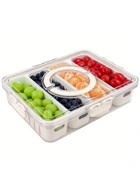 Multi-Compartment Snack Tray with Lid and Handle - Portable PET Container for Fruits, Vegetables, and Candy - Perfect for Christmas and Easter - Food Safe Serving Tray