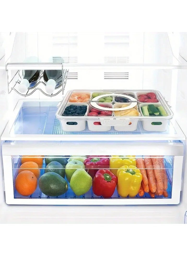 Multi-Compartment Snack Tray with Lid and Handle - Portable PET Container for Fruits, Vegetables, and Candy - Perfect for Christmas and Easter - Food Safe Serving Tray