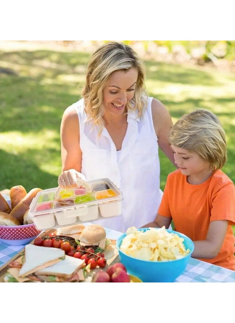 Multi-Compartment Snack Tray with Lid and Handle - Portable PET Container for Fruits, Vegetables, and Candy - Perfect for Christmas and Easter - Food Safe Serving Tray