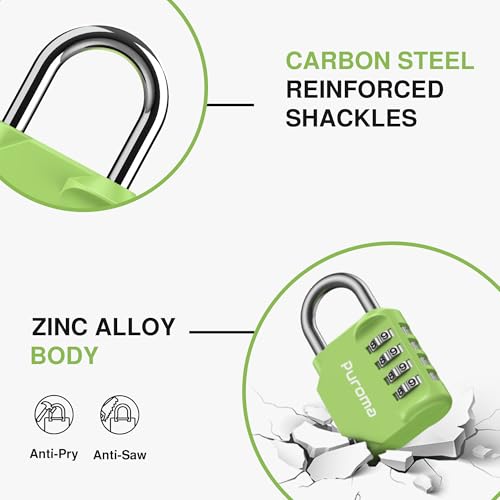 Puroma 1 Pack Combination Lock for Locker 4 Digit Outdoor Waterproof Padlock for School, Gym, Sports, Fence, Toolbox, Gate, Case, Outdoor, Hasp Storage, Cabinets (Yellow-Green) - Image 4