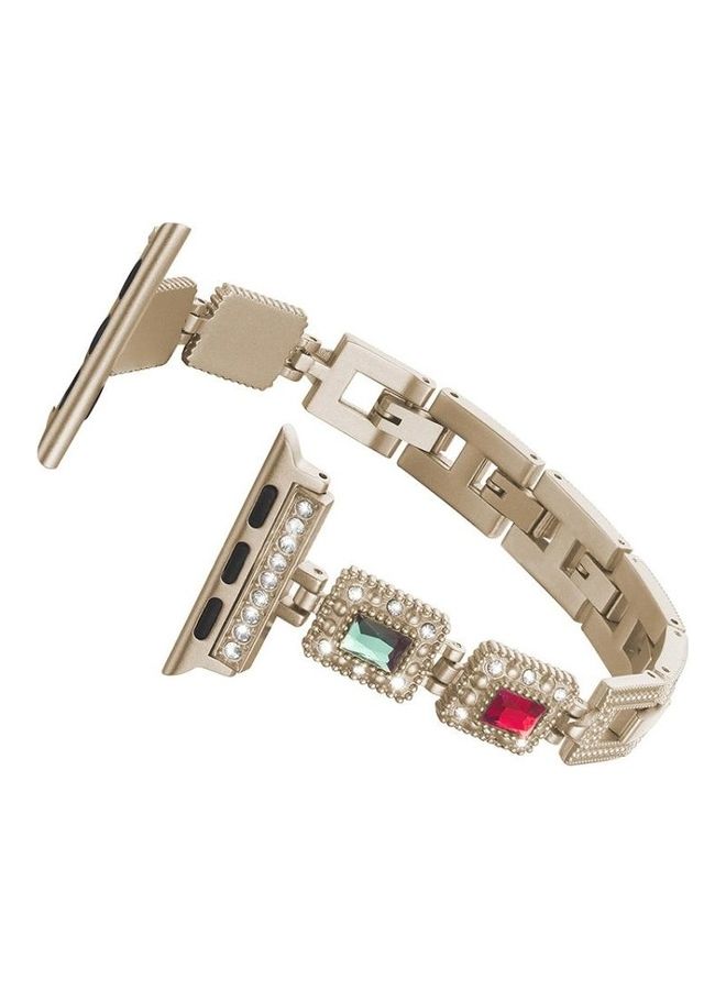 NIBEMINENT Large Square Diamond Metal Replacement Strap Watchband For Apple Watch Series 7/6/5/4/3/2/1/SE 45/44/42mm Champagne Gold - Image 2