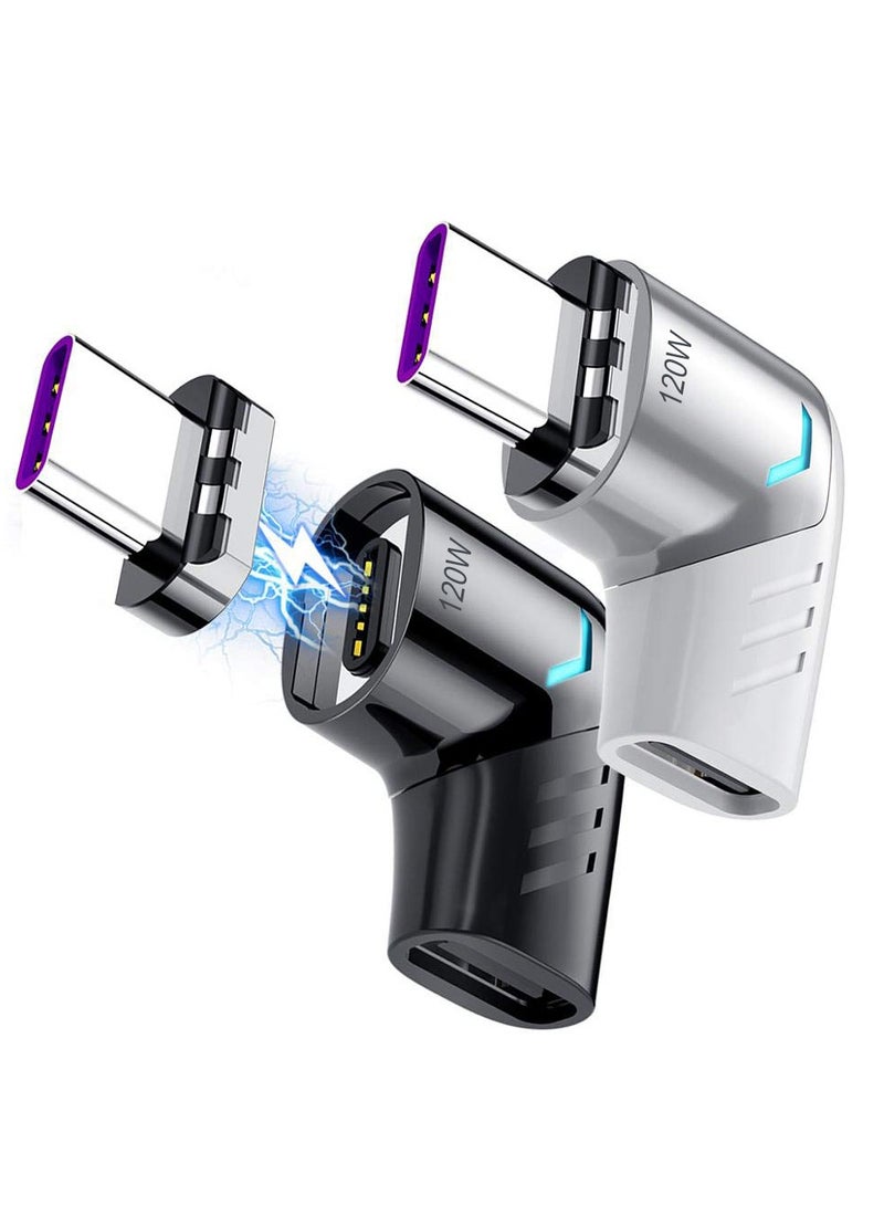 سانموجيد محول مغناطيسي USB C بقدرة 120 واط (2 عبوة) محول مغناطيسي USB C بزاوية 90 درجة بزاوية قائمة USB C، يدعم الشحن السريع بقدرة 100 واط PD، ونقل البيانات بسرعة 480 ميجابت في الثانية، متوافق مع MacBook Pro Air والمزيد من الأجهزة من النوع C - Image 1
