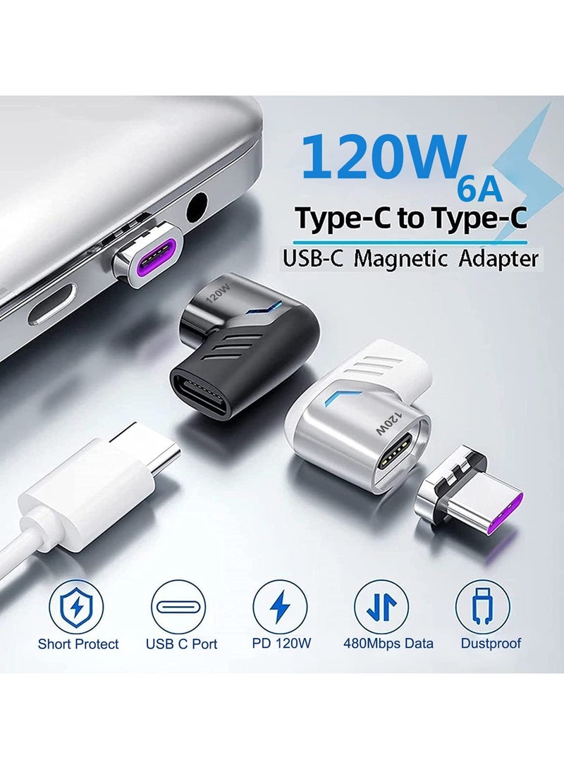 سانموجيد محول مغناطيسي USB C بقدرة 120 واط (2 عبوة) محول مغناطيسي USB C بزاوية 90 درجة بزاوية قائمة USB C، يدعم الشحن السريع بقدرة 100 واط PD، ونقل البيانات بسرعة 480 ميجابت في الثانية، متوافق مع MacBook Pro Air والمزيد من الأجهزة من النوع C - Image 2