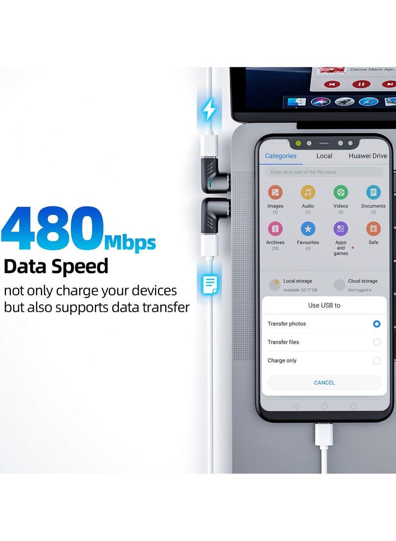 سانموجيد محول مغناطيسي USB C بقدرة 120 واط (2 عبوة) محول مغناطيسي USB C بزاوية 90 درجة بزاوية قائمة USB C، يدعم الشحن السريع بقدرة 100 واط PD، ونقل البيانات بسرعة 480 ميجابت في الثانية، متوافق مع MacBook Pro Air والمزيد من الأجهزة من النوع C - Image 3