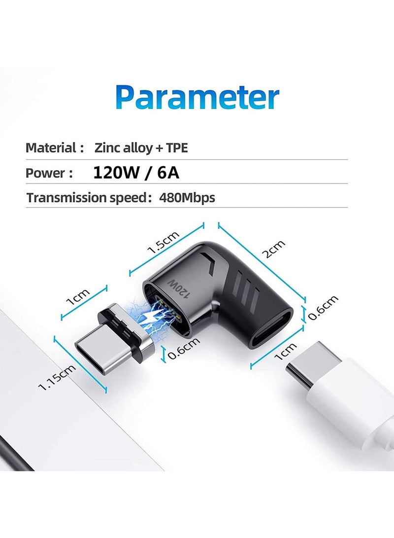 سانموجيد محول مغناطيسي USB C بقدرة 120 واط (2 عبوة) محول مغناطيسي USB C بزاوية 90 درجة بزاوية قائمة USB C، يدعم الشحن السريع بقدرة 100 واط PD، ونقل البيانات بسرعة 480 ميجابت في الثانية، متوافق مع MacBook Pro Air والمزيد من الأجهزة من النوع C - Image 5