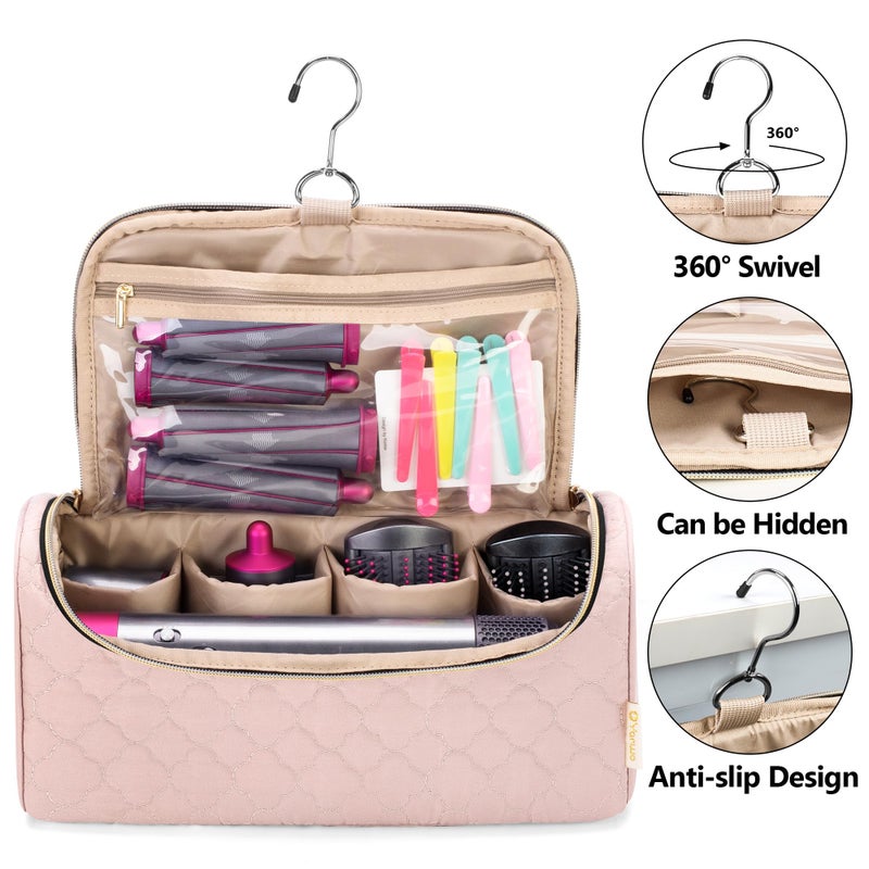 Yarwo Travel Case Compatible for Dyson Airwrap Complete Styler All Models and Attachments, Portable Storage Bag with Hanging Hook for Hair Curler Accessories, Pale Mauve (Patent Design) - Image 2