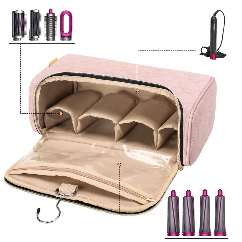 Yarwo Travel Case Compatible for Dyson Airwrap Complete Styler All Models and Attachments, Portable Storage Bag with Hanging Hook for Hair Curler Accessories, Pale Mauve (Patent Design) - Image 3