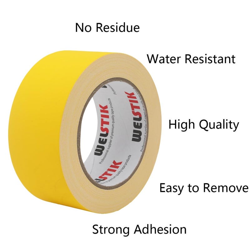 WELSTIK شريط جافير WELSTIK عبوة مزدوجة باللون الأصفر، مقاس 2 بوصة × 33 ياردة - أطول بنسبة 10% - شريط أرضي جافير ثقيل بلمسة نهائية غير لامعة لمدارس السينما، إغلاق الصناديق، غير عاكس وسهل التمزيق - Image 2