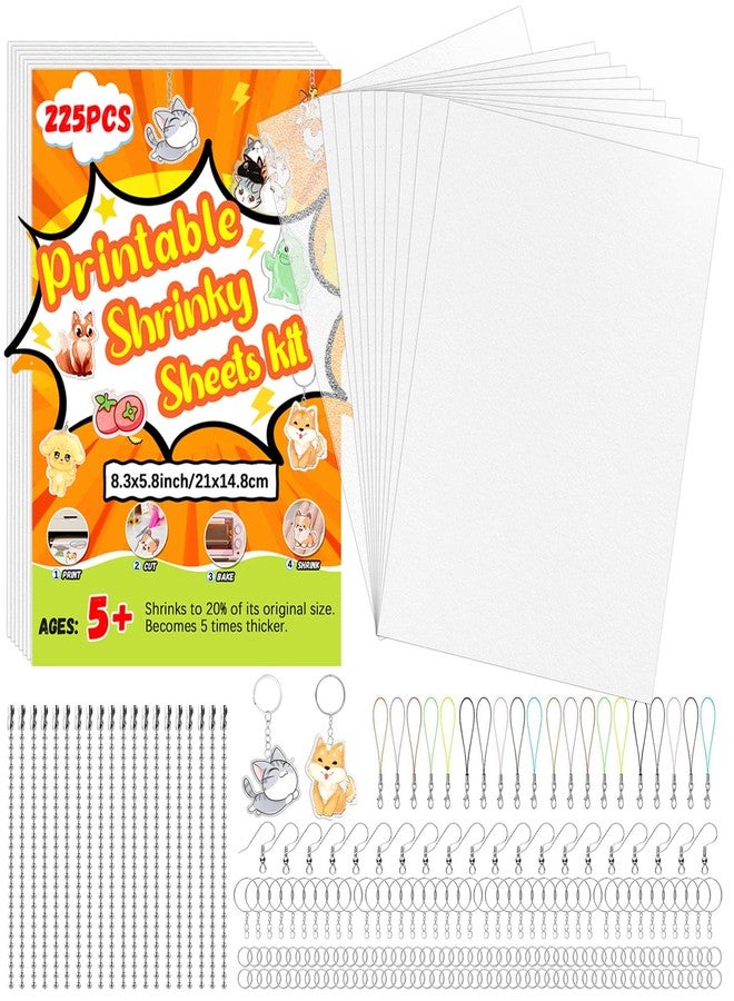 OFNMY 225PCS Printable Shrinky Dink Sheets Keychains Kit with 25 Printable Shrink Plastic Sheets and 200 Accessories for Inkjet Printer Kids DIY Crafts and Mothers Day Gifts Ornament 8.3x5.8in/21x14.8cm - Image 1