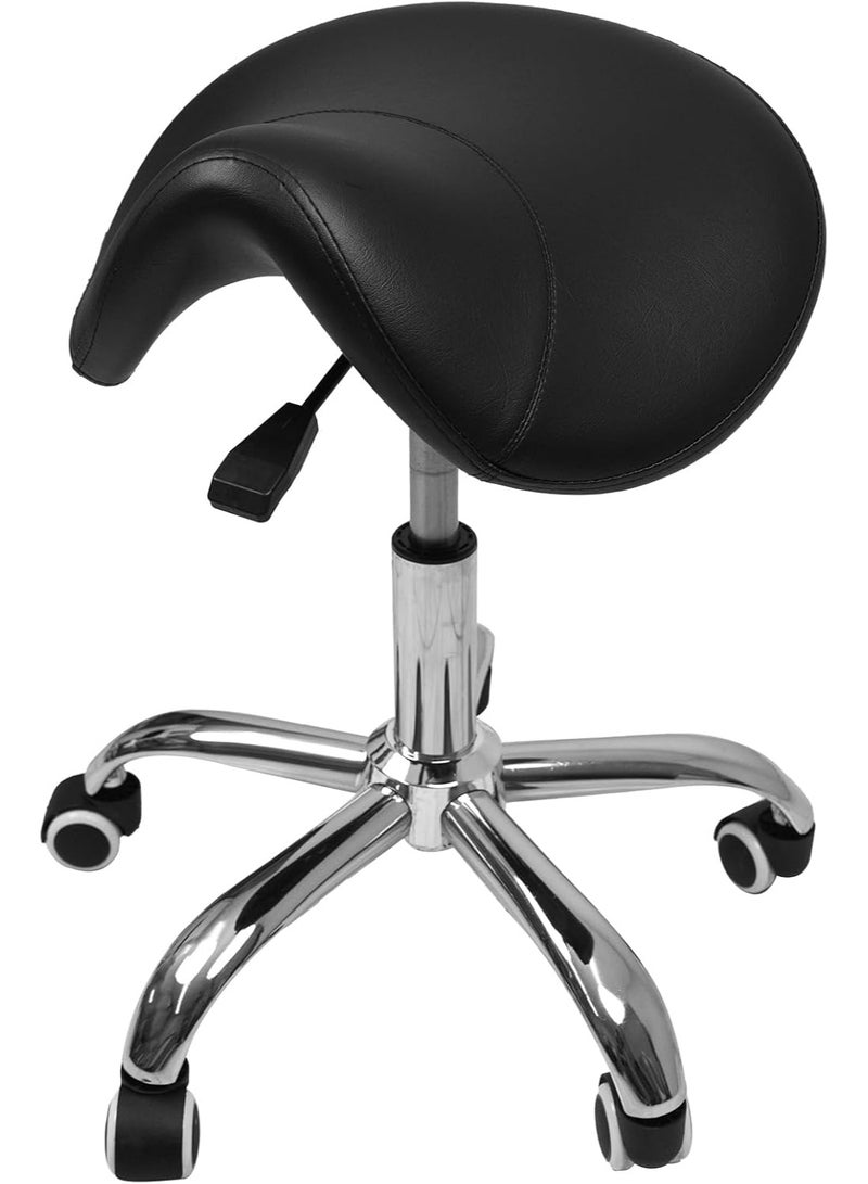 Meishida Saddle Stool Rolling Chair for Massage Salon Spa Drafting,Adjustable Hydraulic Stool with Wheels without Backrest (Black) - Image 1