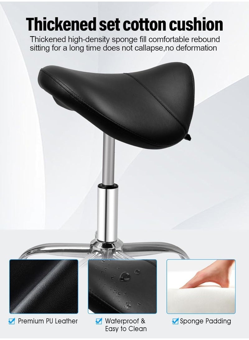 Meishida Saddle Stool Rolling Chair for Massage Salon Spa Drafting,Adjustable Hydraulic Stool with Wheels without Backrest (Black) - Image 2