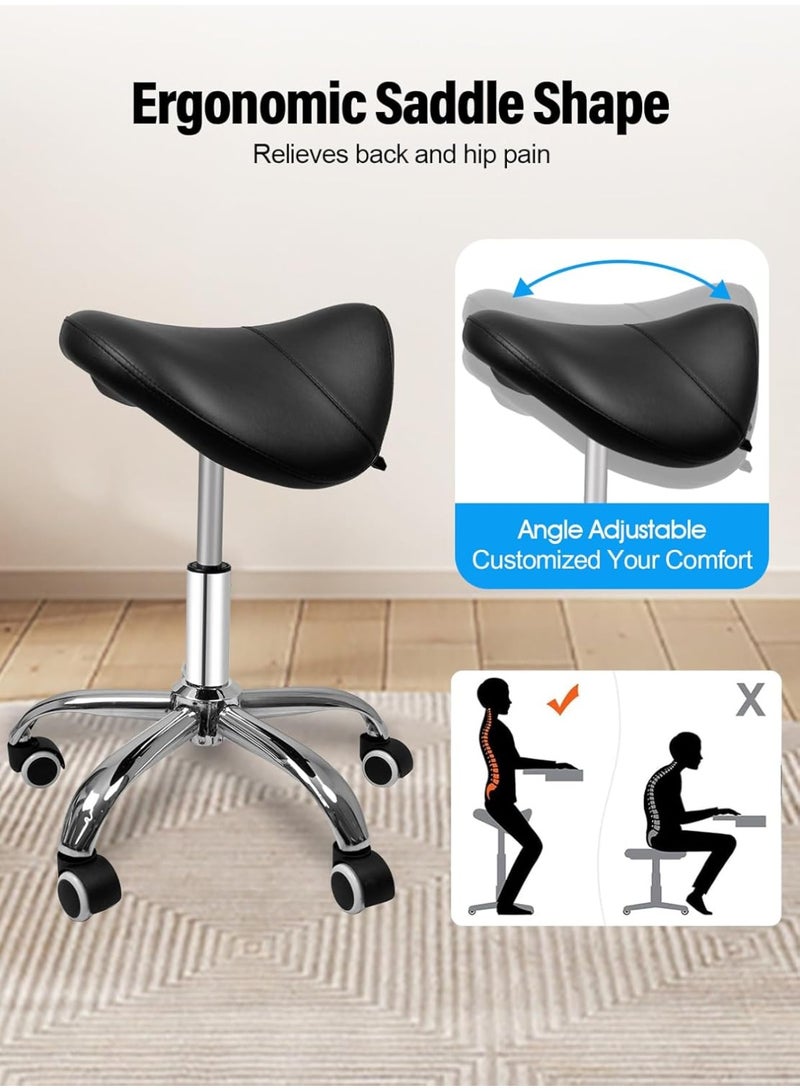 Meishida Saddle Stool Rolling Chair for Massage Salon Spa Drafting,Adjustable Hydraulic Stool with Wheels without Backrest (Black) - Image 5