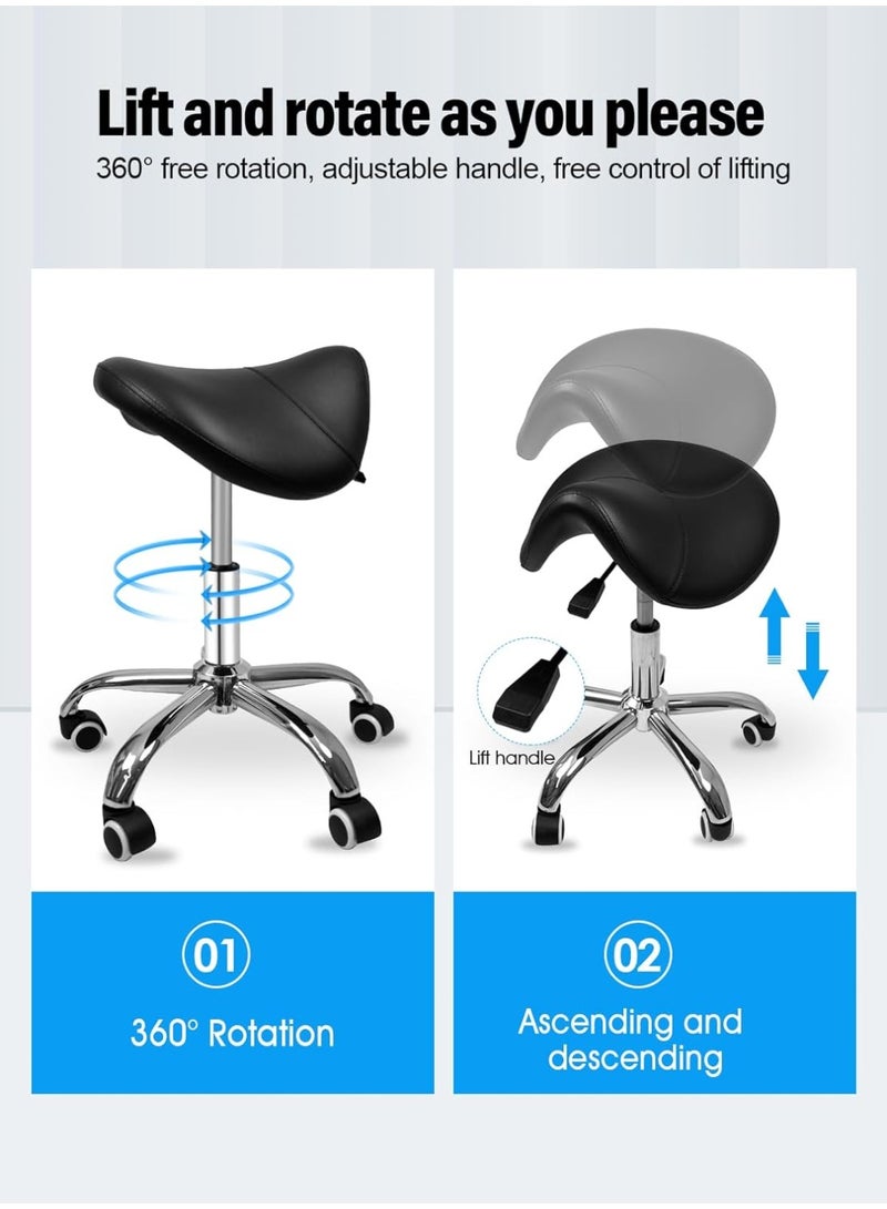 Meishida Saddle Stool Rolling Chair for Massage Salon Spa Drafting,Adjustable Hydraulic Stool with Wheels without Backrest (Black) - Image 3