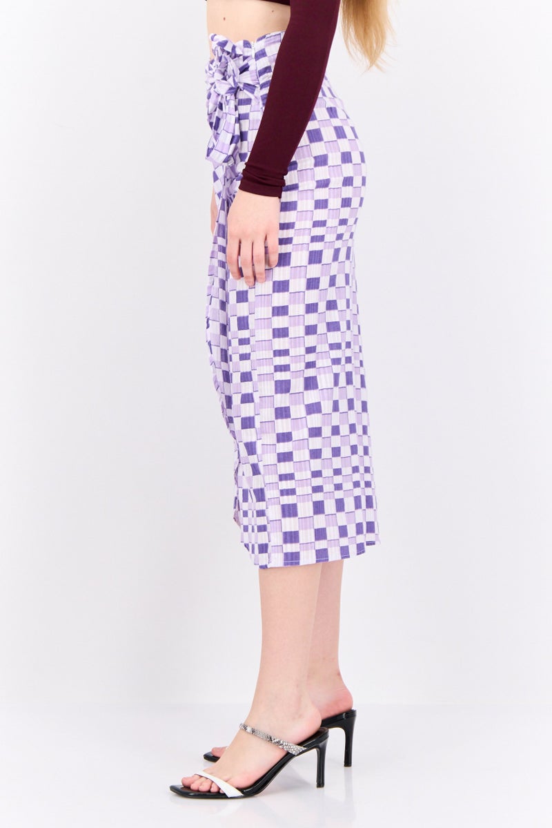 MANGO Women Checkered Midi Skirts, White - Image 2