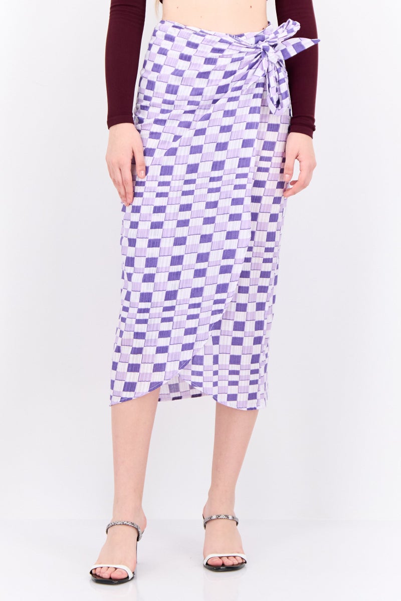 MANGO Women Checkered Midi Skirts, White - Image 1