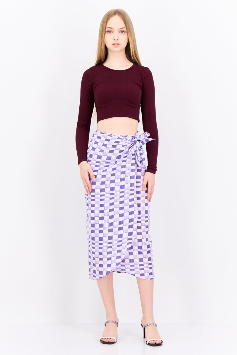 MANGO Women Checkered Midi Skirts, White - Image 4