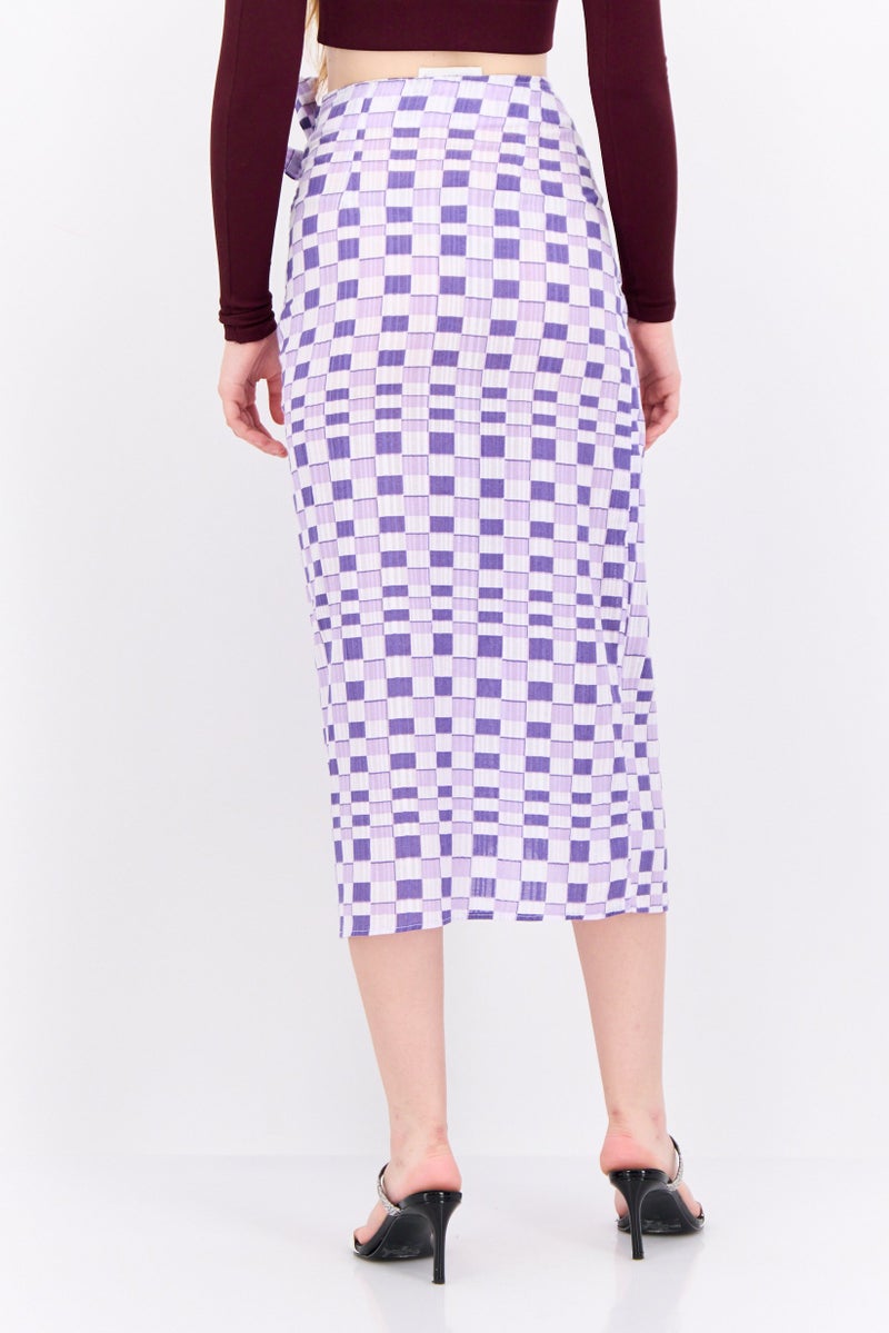 MANGO Women Checkered Midi Skirts, White - Image 3