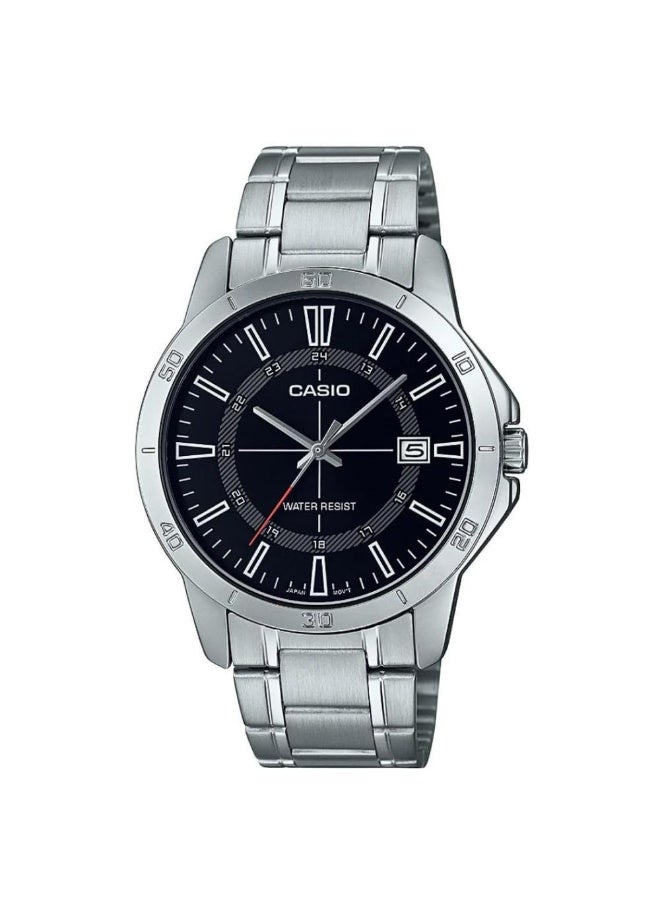 كاسيو ساعة كاسيو للرجال - MTP-V004D-1CUDF مينا سوداء وسوار فضي - Image 1