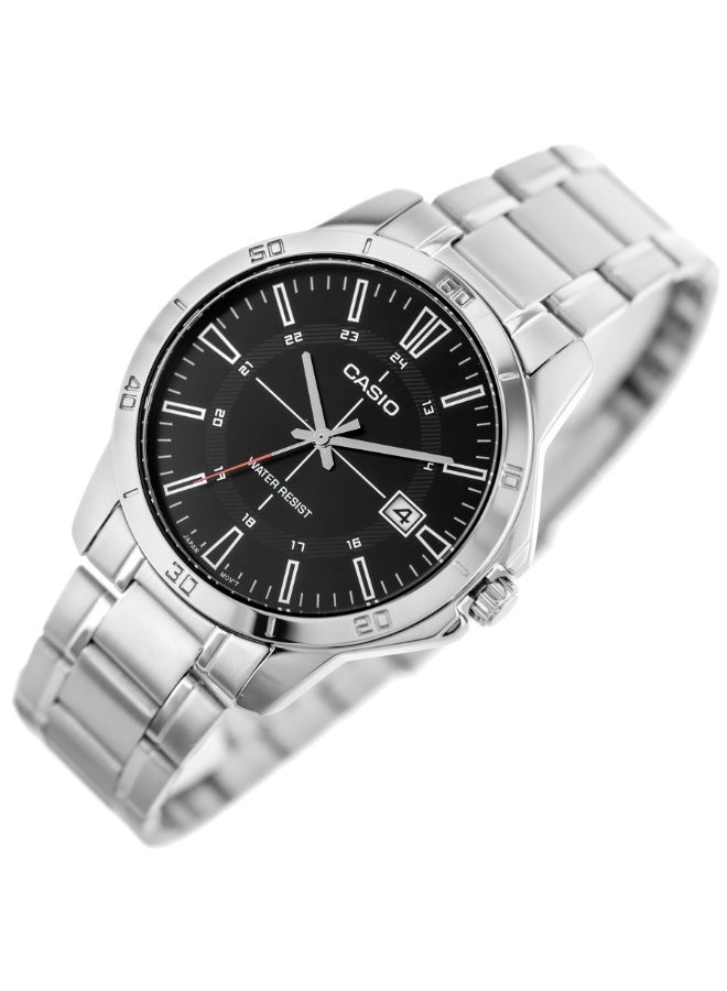 كاسيو ساعة كاسيو للرجال - MTP-V004D-1CUDF مينا سوداء وسوار فضي - Image 2