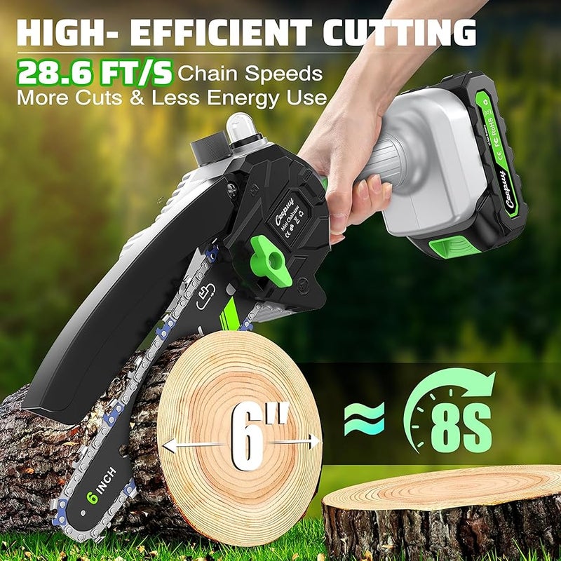 CEEPUY Mini Chainsaw Cordless,6 Inch Portable Electric Chainsaw with Automatic Oiler/Security Lock/Battery Powered Small Handheld Saw for Trees Branches Trimming,Wood Cutting, Gifts for Men Women - Image 3
