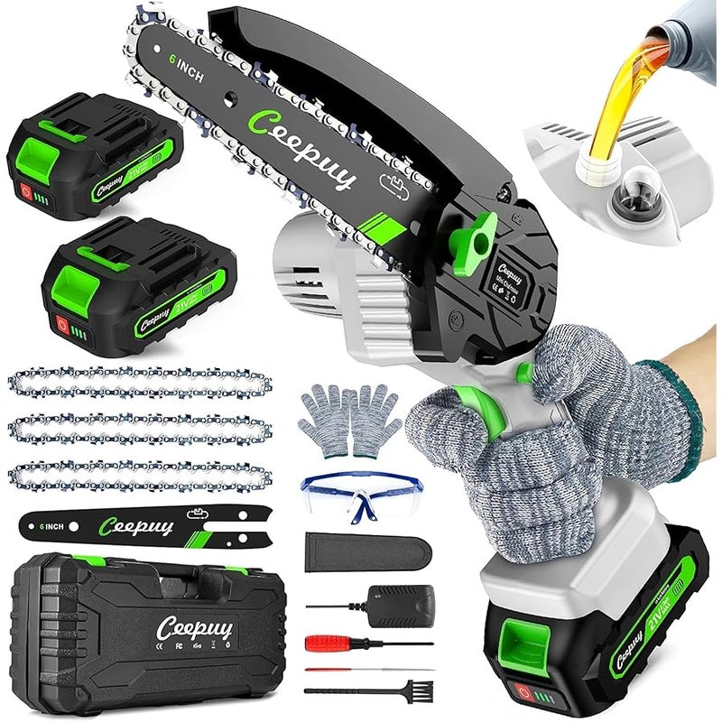 CEEPUY Mini Chainsaw Cordless,6 Inch Portable Electric Chainsaw with Automatic Oiler/Security Lock/Battery Powered Small Handheld Saw for Trees Branches Trimming,Wood Cutting, Gifts for Men Women - Image 1