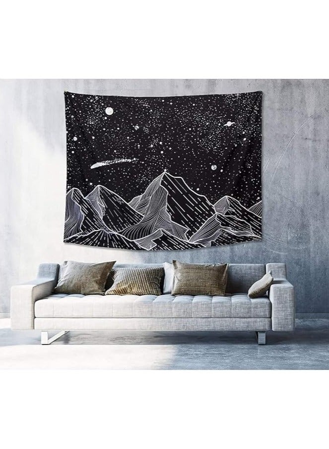 Today Idea Mountain Moon Tapestry Wall Hanging, Black and White Nature Starry Night Sky Stars Tapestry with Meteor and Galaxy Bedroom Home Wall Decor Printed Tapestry (50 Inch x 60 Inch) - Image 3