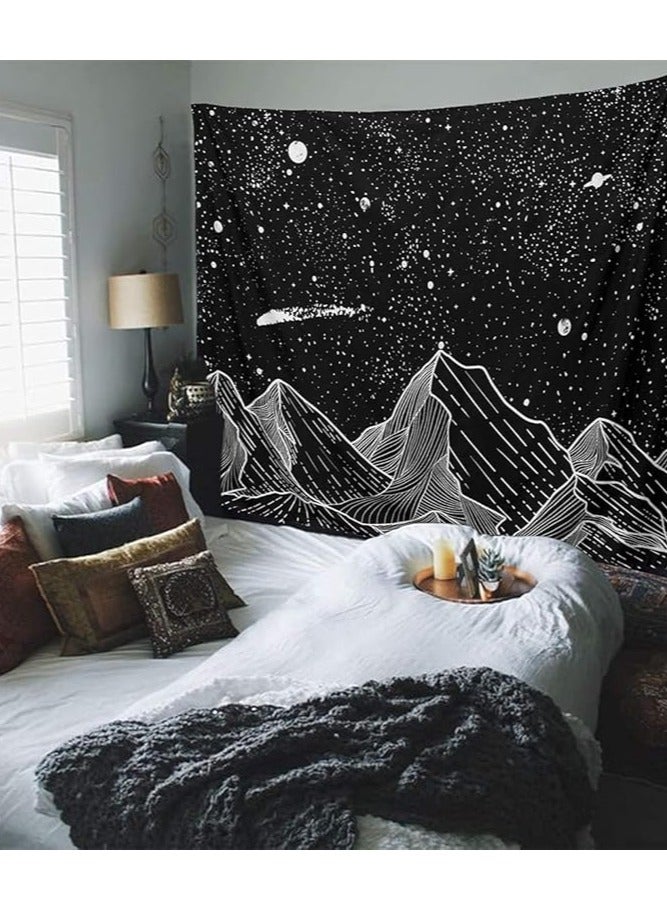 Today Idea Mountain Moon Tapestry Wall Hanging, Black and White Nature Starry Night Sky Stars Tapestry with Meteor and Galaxy Bedroom Home Wall Decor Printed Tapestry (50 Inch x 60 Inch) - Image 5