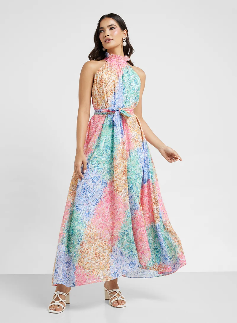ELLA Printed Halter Maxi Dress
