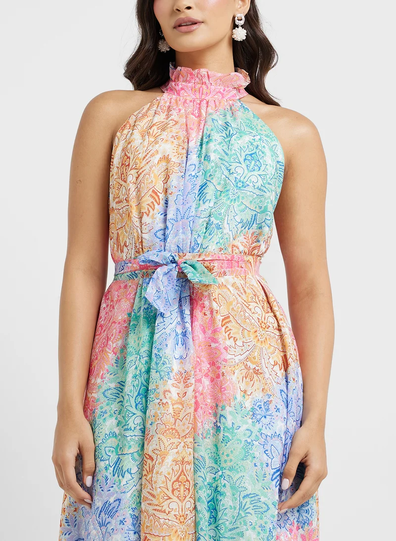 ELLA Printed Halter Maxi Dress
