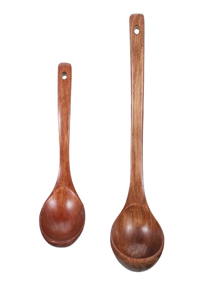 Xyembu Wooden Ladle for Soup, Set of 2 Wooden Spoons for for Deep Pot, Non-Stick Wooden Spoons for Cooking & Serving, Natural Wood Sauces Porridge Soup Flatware with Long Straight Handle - Image 1