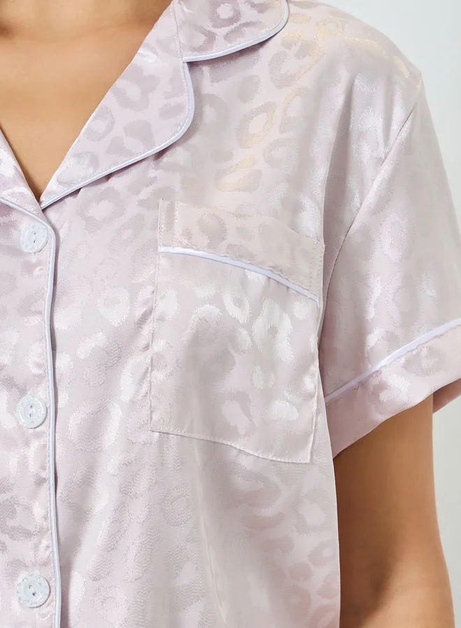 Take Two Silver Leopard Jacquard Shirt and Shorts Set for Women | Best Price UAE