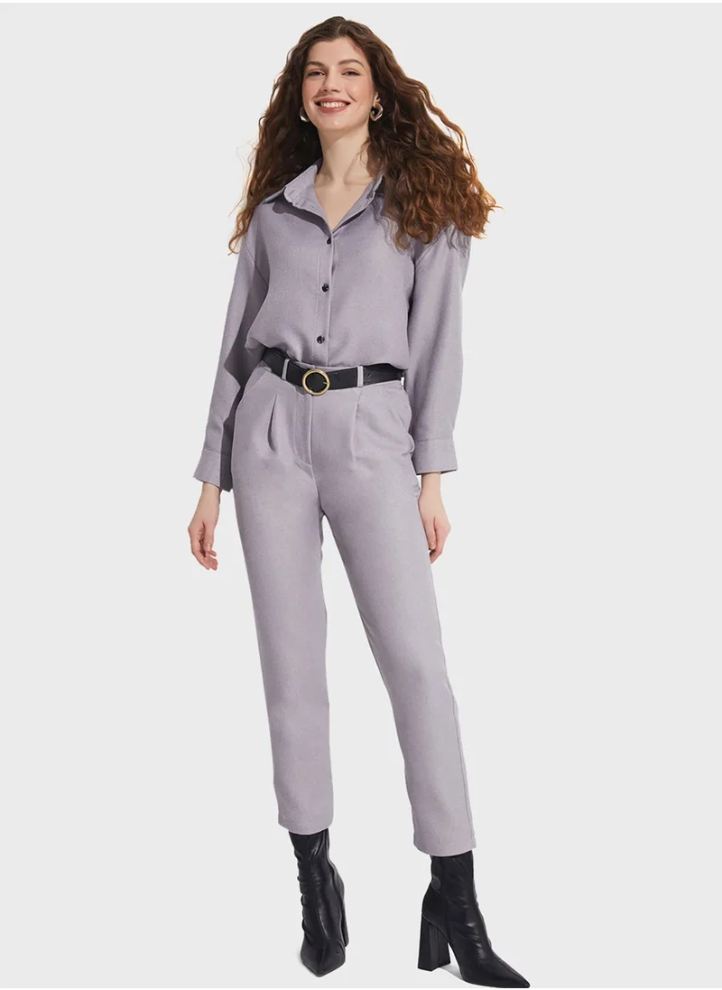 JUNE Ruffle Detailed High Waist Pants