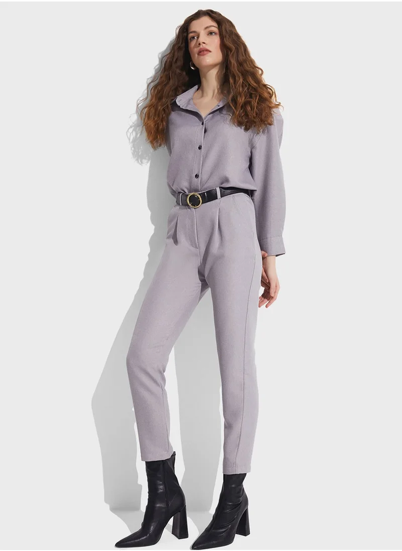 JUNE Ruffle Detailed High Waist Pants