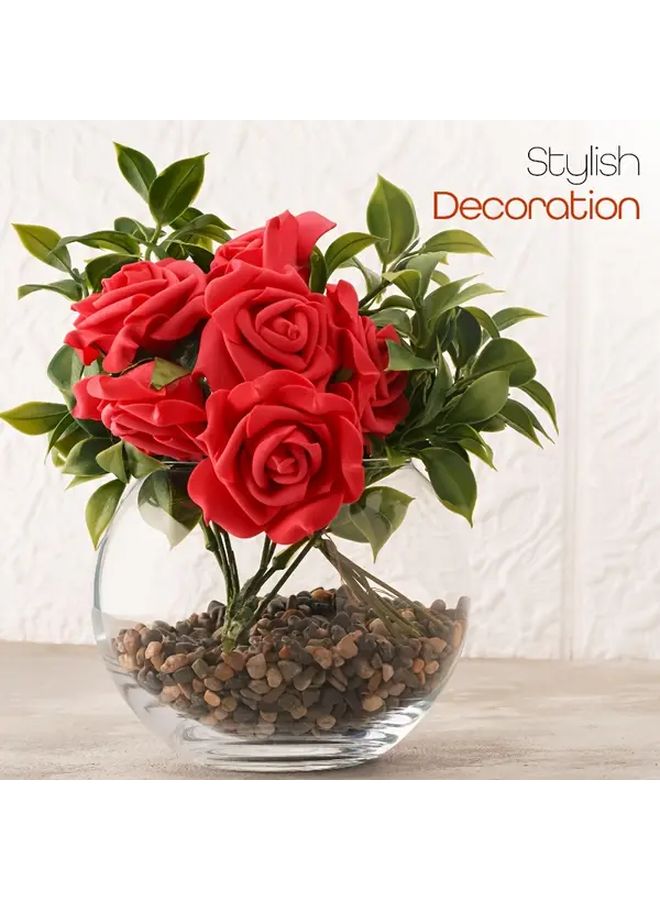 1 قطعة حوض أسماك زجاجي دائري مع غطاء للأسماك الصغيرة والنباتات النضرة - Image 4