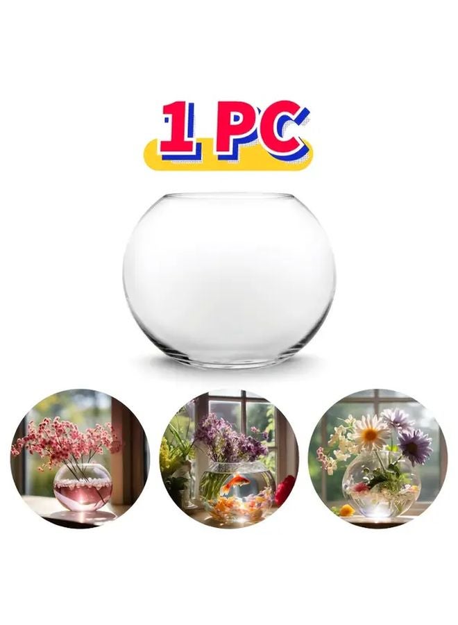 1 قطعة حوض أسماك زجاجي دائري مع غطاء للأسماك الصغيرة والنباتات النضرة - Image 1