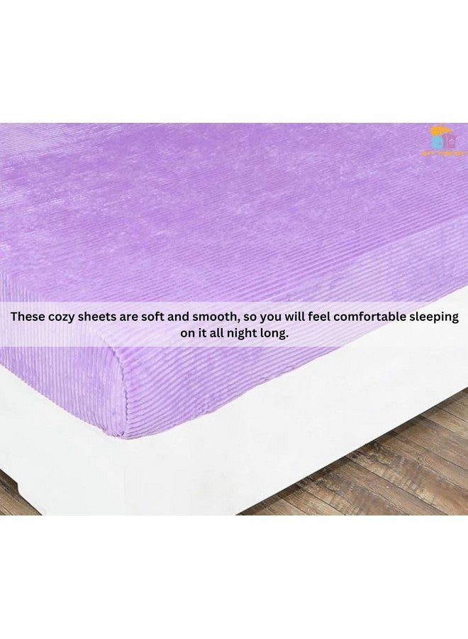 RD TREND 190 GSM Flannel Elastic Warm bedsheets for Winter King Fitted Size (78x72x8 Inches) with 2 Pillow Cover Size (18x28 Inches) Color- Lavender,Striped - Image 5