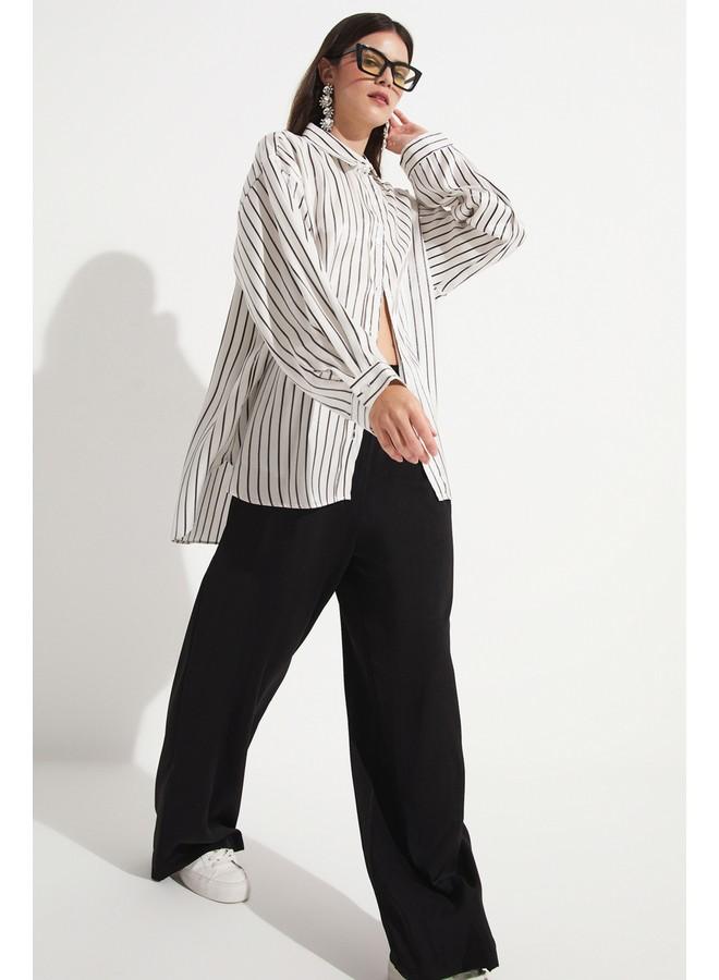 June Women Elastic Waist Woven Trouser Black - Image 1