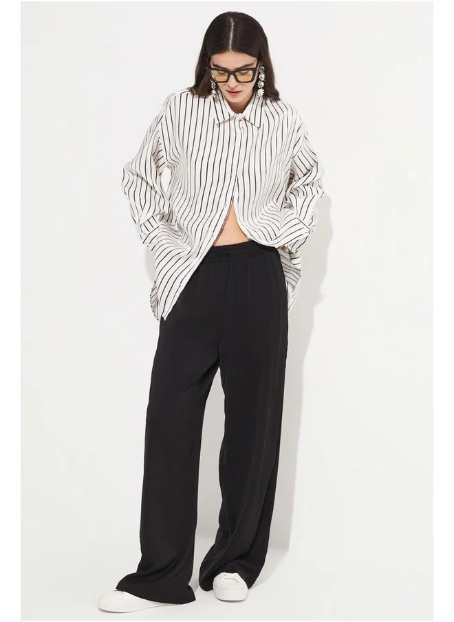 جون June Women Elastic Waist Woven Trouser Black