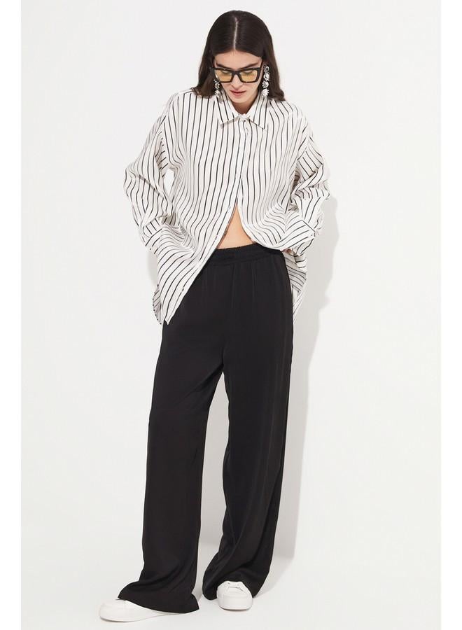 June Women Elastic Waist Woven Trouser Black - Image 2