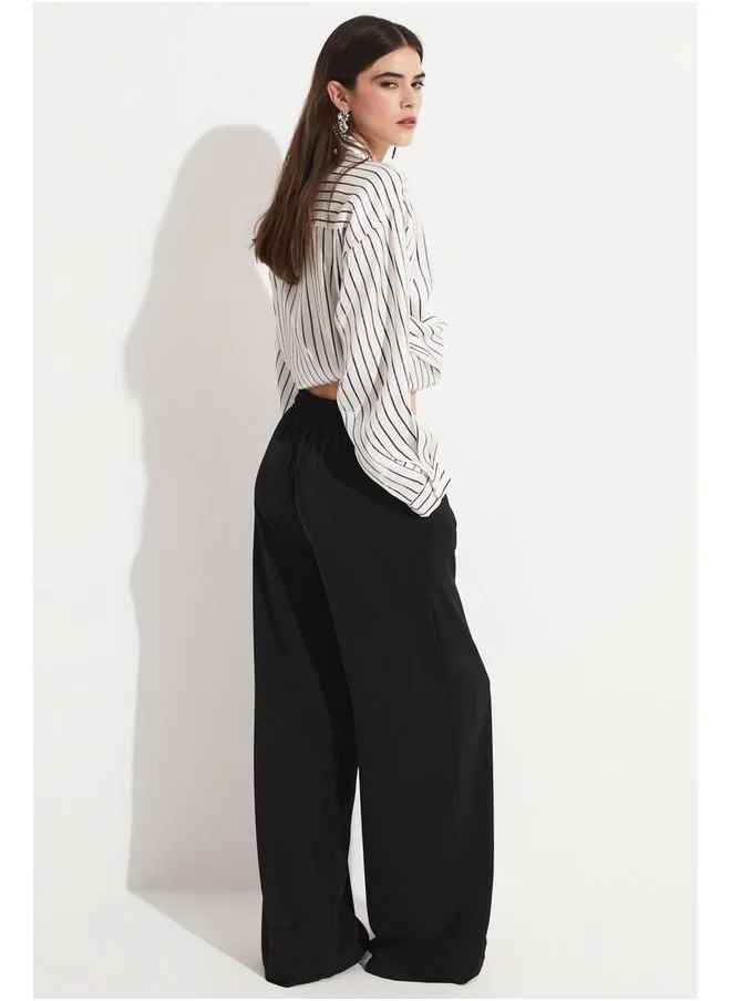 JUNE June Women Elastic Waist Woven Trouser Black